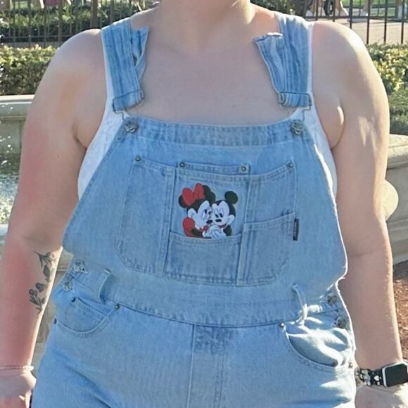 Vintage Mickey and Minnie Light Wash Shortalls - Picture 1 of 8